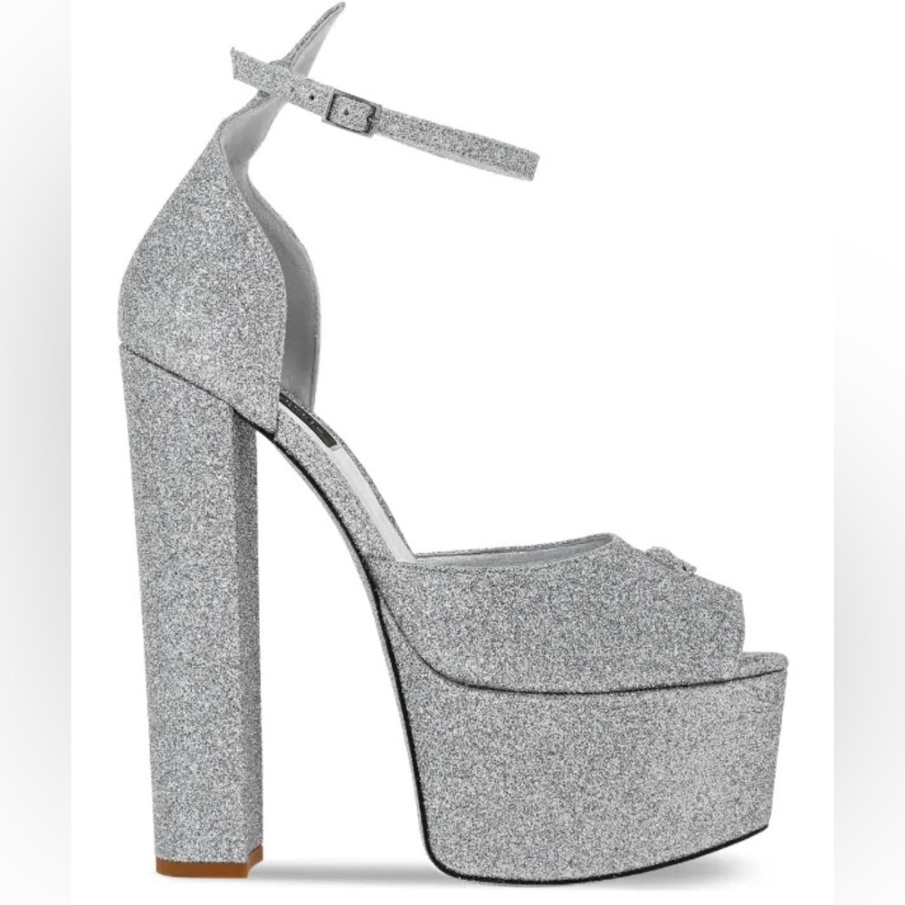 Philipp Plein Silver Glitter Platform Sandals